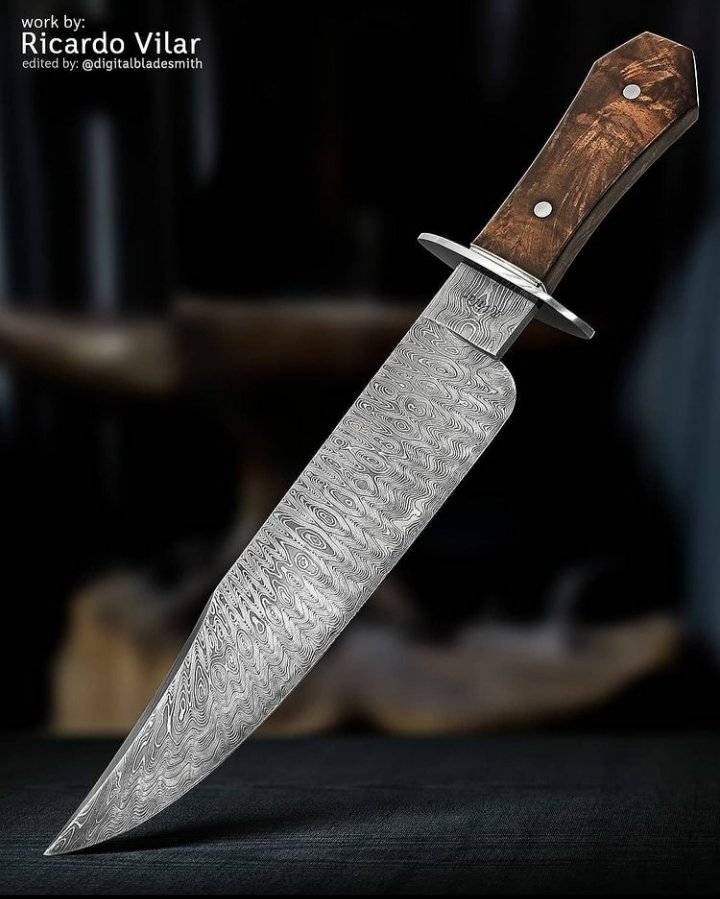 Damascus Long Coffin Handle Knife